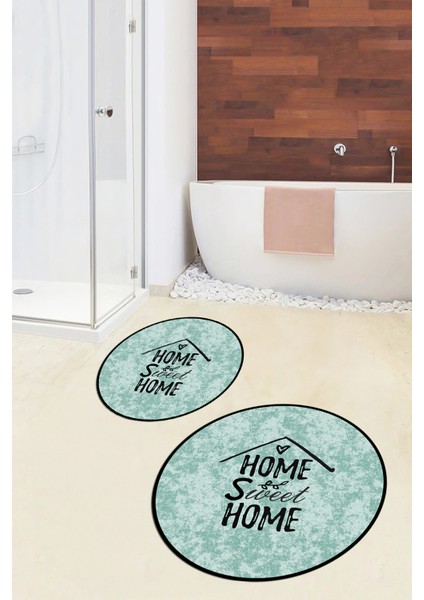 Dijital Baskılı Yıkanabilir Home Sweet Yazılı Ikili Yuvarlak Banyo Halısı Paspas, Klozet-14-Yeşil, fiyatları
