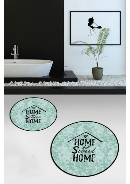 Dijital Baskılı Yıkanabilir Home Sweet Yazılı Ikili Yuvarlak Banyo Halısı Paspas, Klozet-14-Yeşil, indirimleri