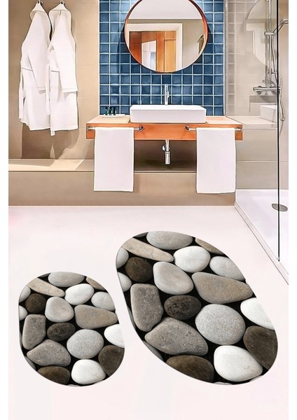 3d Renkli Taş Desenli Yıkanabilir Kolay Silinir Ikili Banyo Halısı Paspas Oval, Klozet-46-Kahve, fiyatları