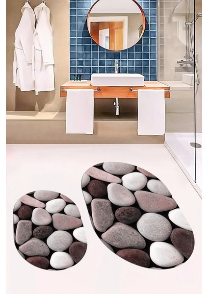 3d Renkli Taş Desenli Yıkanabilir Kolay Silinir Ikili Banyo Halısı Paspas Oval, Klozet-46-Pembe, fiyatları