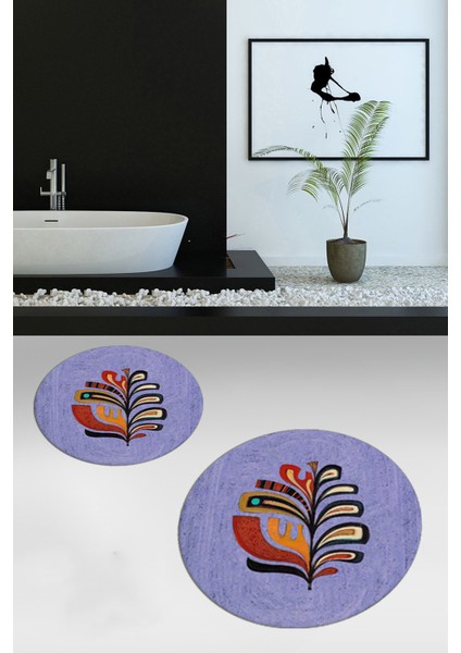 Dijital Baskılı Yıkanabilir Renkli Yaprak Desen Ikili Banyo Halısı Yuvarlak, Klozet-27-Mavi, fiyatları