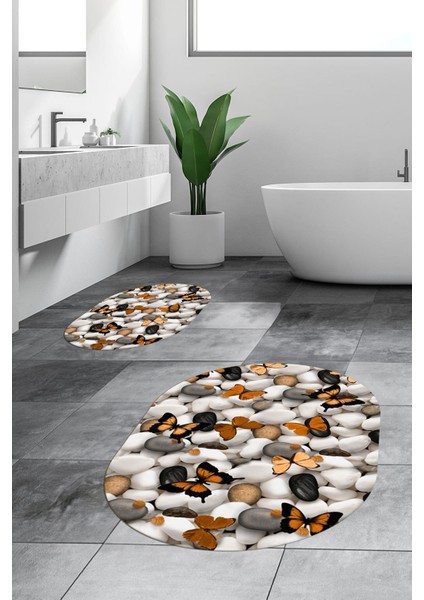 3d Dijital Baskılı Yıkanabilir Kelebek Desenli Ikili Banyo Halısı Paspas Oval, Klozet-44-Kahve, fiyatları