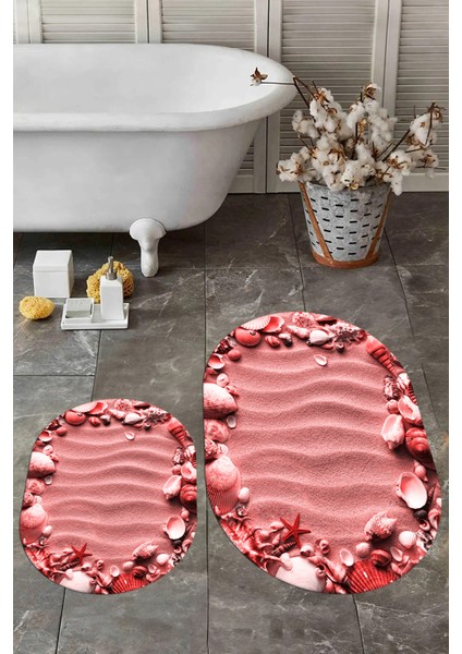 3d Dijital Baskılı Yıkanabilir Modern Desenli Ikili Banyo Halısı Paspas Oval, Klozet-47-Kırmızı, fırsatları