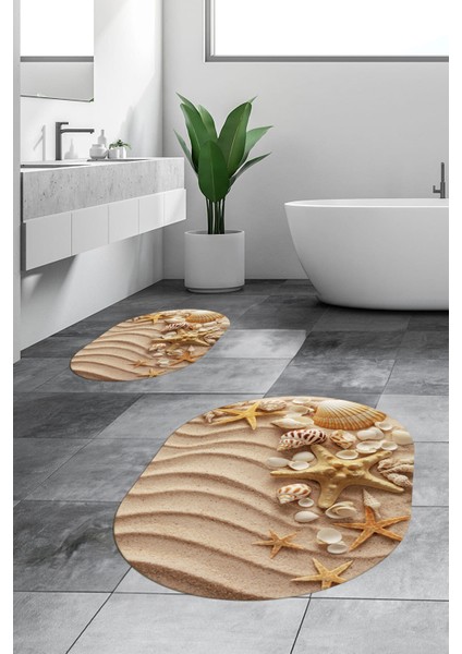 3d Dijital Baskılı Yıkanabilir Modern Ikili Banyo Halısı Paspas Oval, Klozet-48-Renkli,