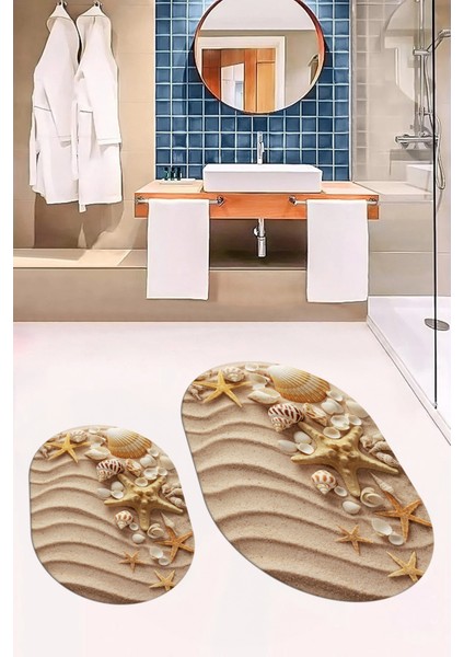 3d Dijital Baskılı Yıkanabilir Modern Ikili Banyo Halısı Paspas Oval, Klozet-48-Renkli, fiyatları