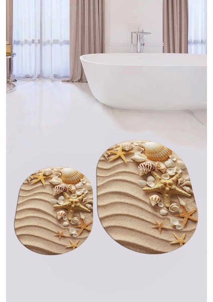 3d Dijital Baskılı Yıkanabilir Modern Ikili Banyo Halısı Paspas Oval, Klozet-48-Renkli, modelleri