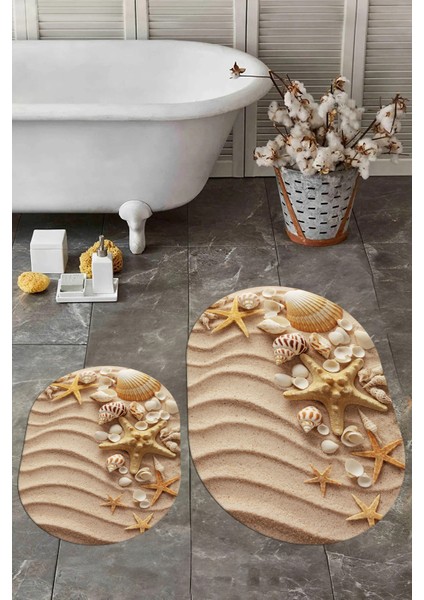 3d Dijital Baskılı Yıkanabilir Modern Ikili Banyo Halısı Paspas Oval, Klozet-48-Renkli, fırsatları