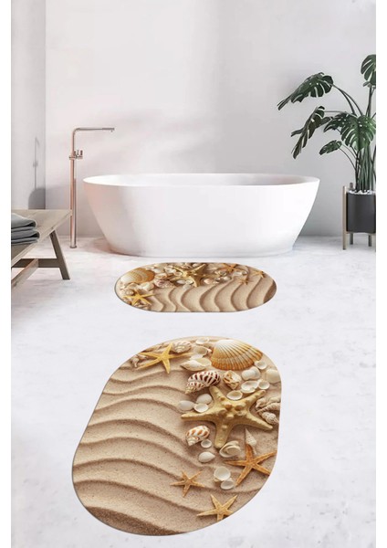 3d Dijital Baskılı Yıkanabilir Modern Ikili Banyo Halısı Paspas Oval, Klozet-48-Renkli, indirimleri