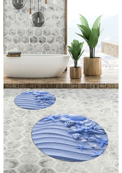 3d Dijital Baskılı Yıkanabilir Modern Ikili Banyo Halısı Paspas Yuvarlak, Klozet-48-Mavi, modelleri