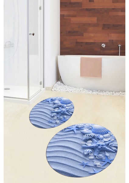 3d Dijital Baskılı Yıkanabilir Modern Ikili Banyo Halısı Paspas Yuvarlak, Klozet-48-Mavi, fırsatları