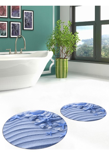 3d Dijital Baskılı Yıkanabilir Modern Ikili Banyo Halısı Paspas Yuvarlak, Klozet-48-Mavi, indirimleri