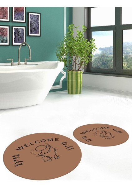 Dijital Baskılı Modern Yıkanabilir Ikili Yuvarlak Banyo Halısı Paspas, Klozet-11-Kahve, modelleri