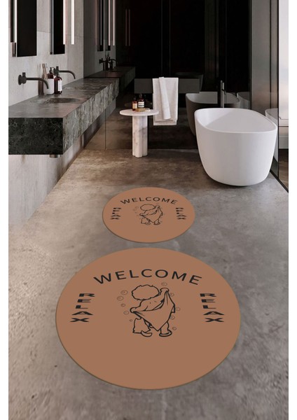 Dijital Baskılı Modern Yıkanabilir Ikili Yuvarlak Banyo Halısı Paspas, Klozet-11-Kahve, fırsatları