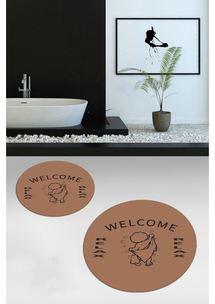 Dijital Baskılı Modern Yıkanabilir Ikili Yuvarlak Banyo Halısı Paspas, Klozet-11-Kahve, indirimleri