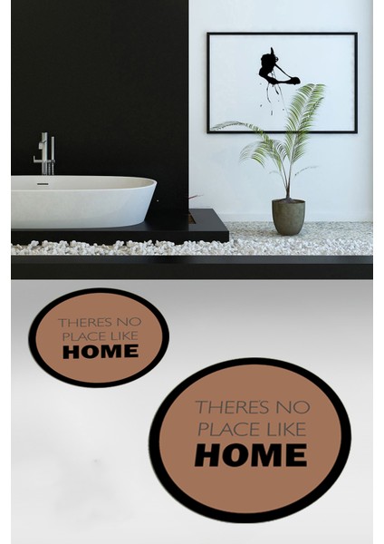 Dijital Baskılı Yıkanabilir Home Yazılı Ikili Yuvarlak Banyo Halısı Paspas, Klozet-13-Kahve,