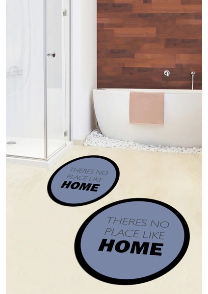 Dijital Baskılı Yıkanabilir Home Yazılı Ikili Yuvarlak Banyo Halısı Paspas, Klozet-13-Mavi, fiyatları