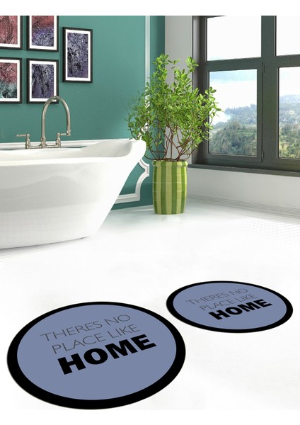 Dijital Baskılı Yıkanabilir Home Yazılı Ikili Yuvarlak Banyo Halısı Paspas, Klozet-13-Mavi, modelleri