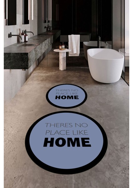 Dijital Baskılı Yıkanabilir Home Yazılı Ikili Yuvarlak Banyo Halısı Paspas, Klozet-13-Mavi, fırsatları