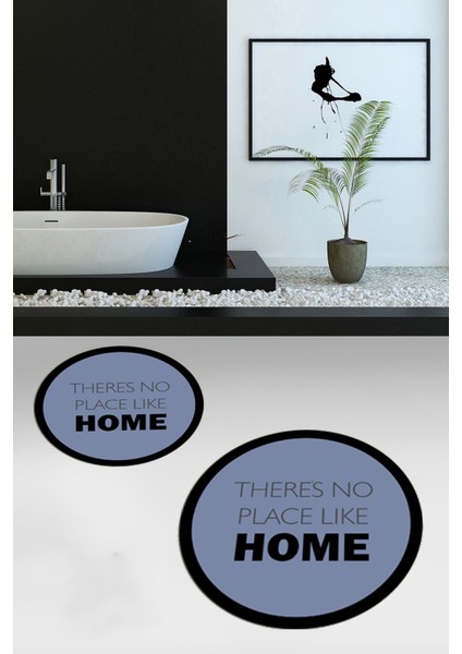 Dijital Baskılı Yıkanabilir Home Yazılı Ikili Yuvarlak Banyo Halısı Paspas, Klozet-13-Mavi, indirimleri