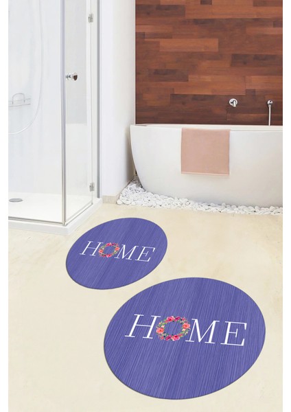 Dijital Baskılı Yıkanabilir Çiçekli Home Yazılı Ikili Yuvarlak Banyo Halısı Paspas, Klozet-12-Mor, fiyatları
