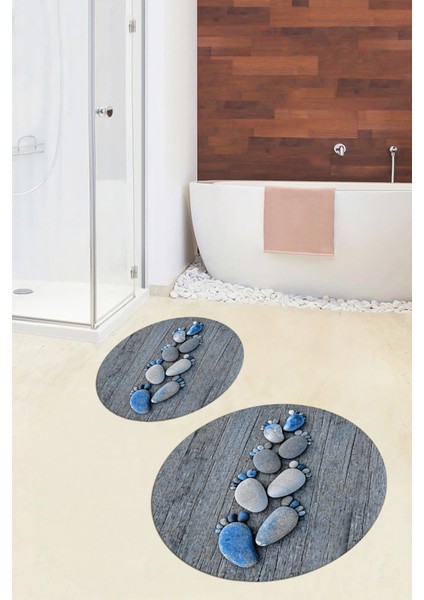 3d Dijital Baskılı Yıkanabilir Ayak Izi Desenli Ikili Yuvarlak Banyo Halısı Paspas, Klozet-15-Kırmızı,