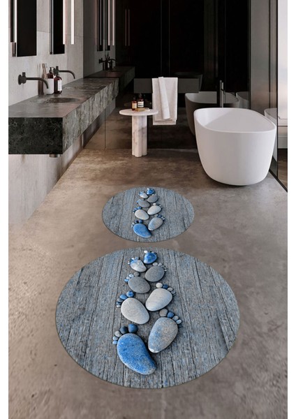 3d Dijital Baskılı Yıkanabilir Ayak Izi Desenli Ikili Yuvarlak Banyo Halısı Paspas, Klozet-15-Kırmızı,