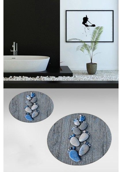 3d Dijital Baskılı Yıkanabilir Ayak Izi Desenli Ikili Yuvarlak Banyo Halısı Paspas, Klozet-15-Kırmızı,