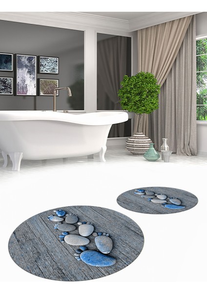 3d Dijital Baskılı Yıkanabilir Ayak Izi Desenli Ikili Yuvarlak Banyo Halısı Paspas, Klozet-15-Kırmızı,