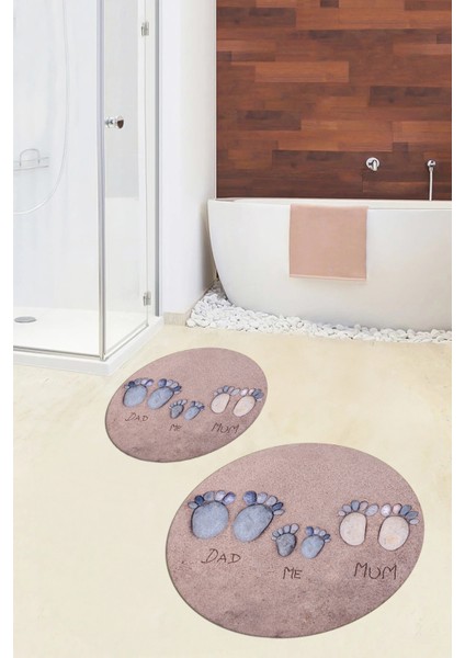 3d Dijital Baskılı Yıkanabilir Anne Baba Çocuk Ikili Yuvarlak Banyo Halısı, Klozet-16-Mavi,