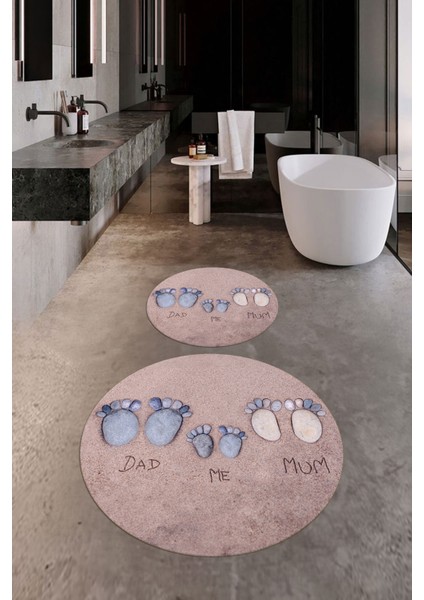 3d Dijital Baskılı Yıkanabilir Anne Baba Çocuk Ikili Yuvarlak Banyo Halısı, Klozet-16-Mavi, modelleri