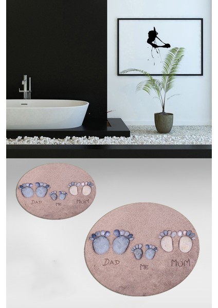 3d Dijital Baskılı Yıkanabilir Anne Baba Çocuk Ikili Yuvarlak Banyo Halısı, Klozet-16-Mavi, fırsatları