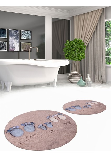 3d Dijital Baskılı Yıkanabilir Anne Baba Çocuk Ikili Yuvarlak Banyo Halısı, Klozet-16-Mavi, indirimleri
