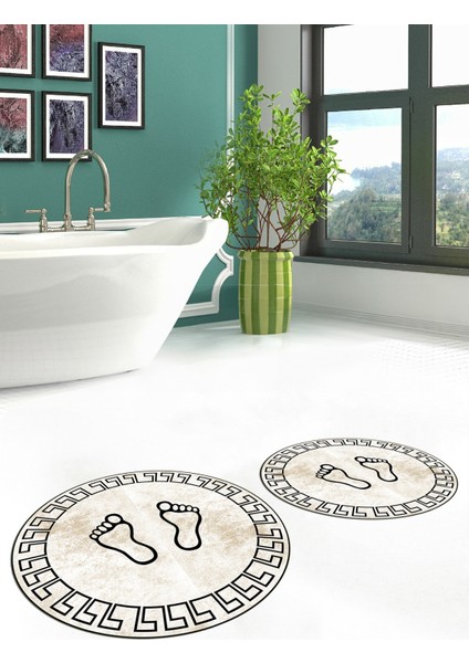 Dijital Baskılı Yıkanabilir Çerçeveli Ayak Izi Desenli Ikili Yuvarlak Banyo Halısı, Klozet-19-Kahve, fiyatları