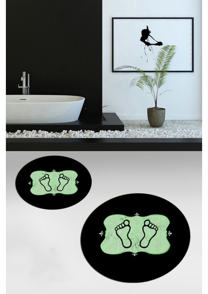 Dijital Baskılı Yıkanabilir Modern Ayak Izi Desenli Ikili Yuvarlak Banyo Halısı, Klozet-20-Yeşil, fırsatları