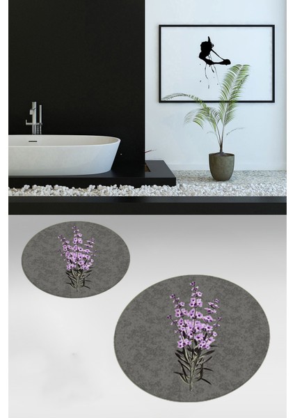 Dijital Baskılı Yıkanabilir Modern Çiçekli Ikili Banyo Halısı Paspas Yuvarlak, Klozet-29-Gri, fiyatları