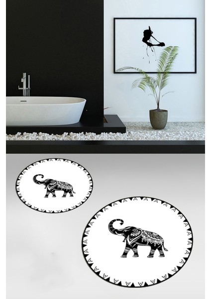 Dijital Baskılı Yıkanabilir Fil Desenli Ikili Banyo Halısı Paspas Yuvarlak, Klozet-32-Beyaz, fiyatları