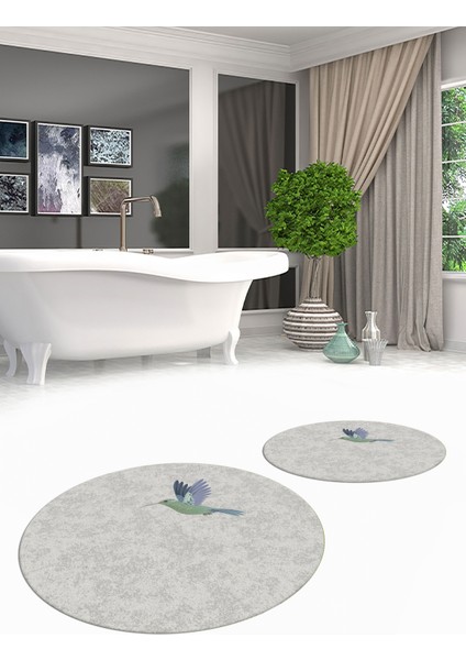 Dijital Baskılı Yıkanabilir Modern Kuş Desenli Ikili Banyo Halısı Paspas Yuvarlak, Klozet-36-Gri, fiyatları