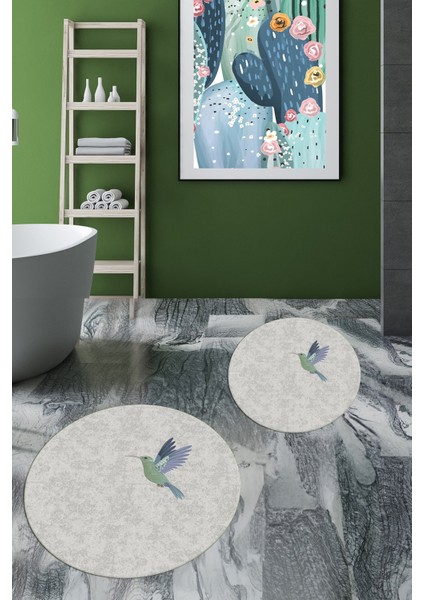 Dijital Baskılı Yıkanabilir Modern Kuş Desenli Ikili Banyo Halısı Paspas Yuvarlak, Klozet-36-Gri, modelleri
