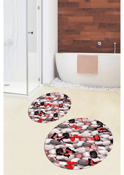 3d Dijital Baskılı Yıkanabilir Kelebek Desenli Ikili Banyo Halısı Paspas Yuvarlak, Klozet-44-Kırmızı, indirimleri
