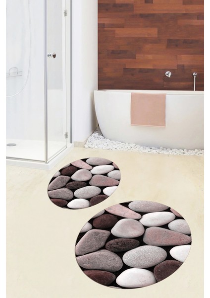 3d Renkli Taş Desenli Yıkanabilir Kolay Silinir Ikili Banyo Halısı Paspas Yuvarlak, Klozet-46-Pembe, fırsatları