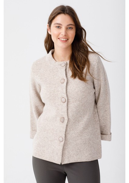 Kadın Dik Yaka Kaban V.Bej
