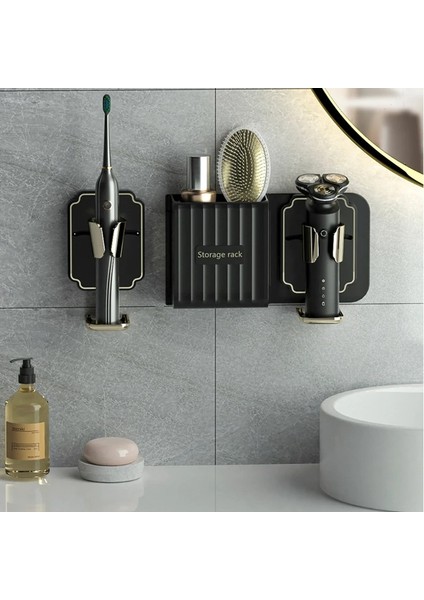 Siyah Stil Duvara Monte Elektrikli Tıraş Makinesi Tutucu Raf Organizatör Diş Fırçası Depolama Tutucu Ev Banyo Aksesuarları Için Yumruksuz Depolama (Yurt Dışından) fiyatları