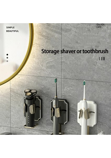 Siyah Stil Duvara Monte Elektrikli Tıraş Makinesi Tutucu Raf Organizatör Diş Fırçası Depolama Tutucu Ev Banyo Aksesuarları Için Yumruksuz Depolama (Yurt Dışından) fırsatları
