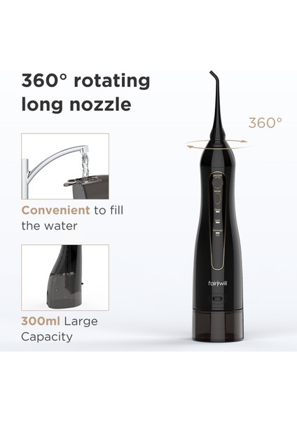 FW-5020E-BEYAZ Stil Fairywill Diş Diş Ipi 300ML Oral Irrigator Şarj Edilebilir Taşınabilir Diş 3 Mod Su Deposu Su Geçirmez Diş Temizleyici (Yurt Dışından)