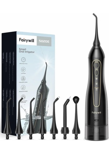 FW-5020E-BEYAZ Stil Fairywill Diş Diş Ipi 300ML Oral Irrigator Şarj Edilebilir Taşınabilir Diş 3 Mod Su Deposu Su Geçirmez Diş Temizleyici (Yurt Dışından)