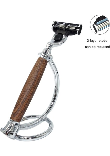 Irazor Tıraş Bıçağı Erkekler Için Yüz Epilasyon Ahşap Tahıl Kolu ile 3 Katmanlı Tıraş Bıçağı ve Standı Tutucu Onun Için Güzel Bir Hediye (Yurt Dışından)