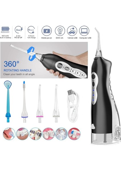Beyaz Stil Oral Irrigator USB Taşınabilir Diş Diş Duşu Ipx7 Su Geçirmez Diş Su Jeti Diş Temizleyici + 5 Meme Diş Beyazlatma (Yurt Dışından)