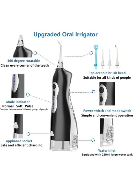 Beyaz Stil Oral Irrigator USB Taşınabilir Diş Diş Duşu Ipx7 Su Geçirmez Diş Su Jeti Diş Temizleyici + 5 Meme Diş Beyazlatma (Yurt Dışından)