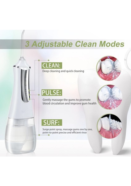 Beyaz Stil 3 Modlu Oral Irrigator USB Şarj Edilebilir Diş Duşu Taşınabilir Diş Diş Duşu Jet 350ML Taşınabilir Diş Diş Temizleyici (Yurt Dışından)