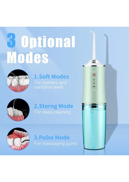 Yeşil Stil Diş Su Jeti Irrigator Diş Ağız Duşu USB Şarj Edilebilir Diş Duşu 240ML Su Ipliği Dişler Için 3 Mod Ipx7 (Yurt Dışından)